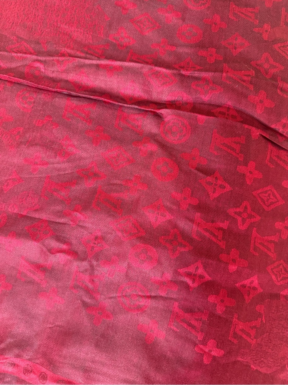 Louis Vuitton Vintage Deep Wine Red Burgundy Monogram Scarf 100% Silk - Picture 5 of 9